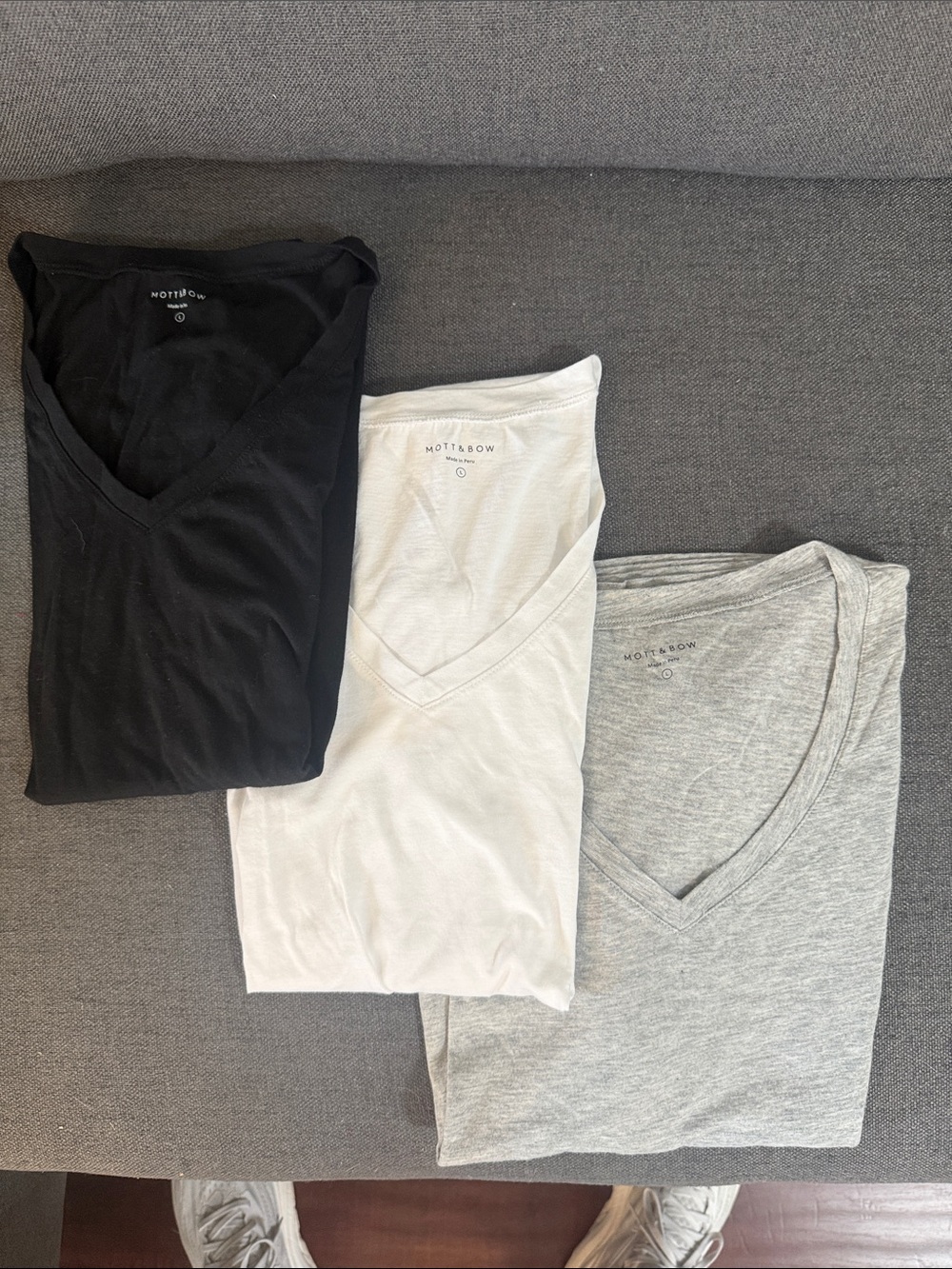Mott & Bow Classic V-Neck Tee - Black, White & Gray (3-Pack)